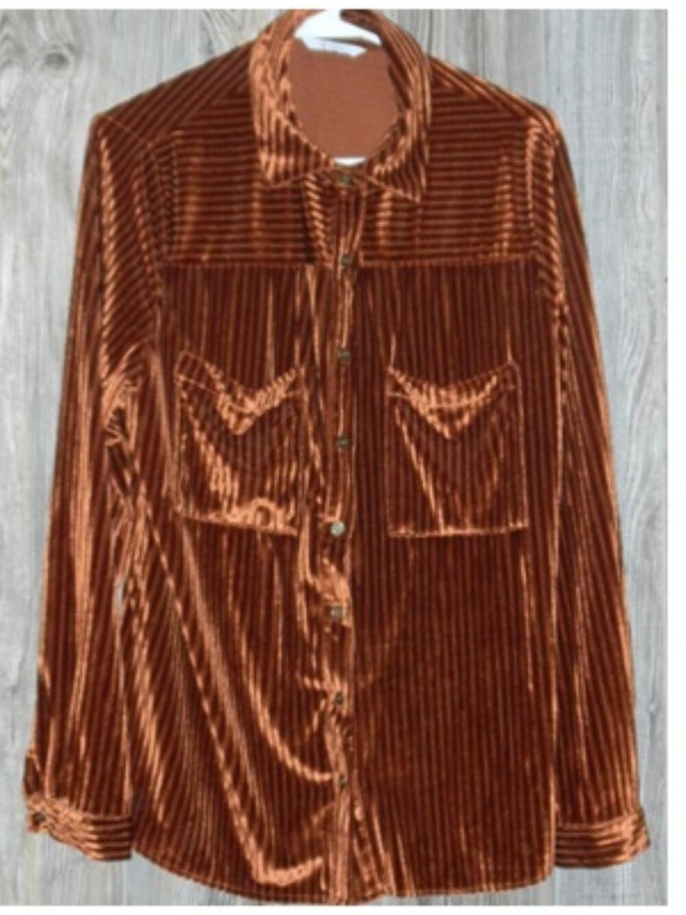 Cicy Bell Womens Brown Velvet Button Down Shirt Size 8